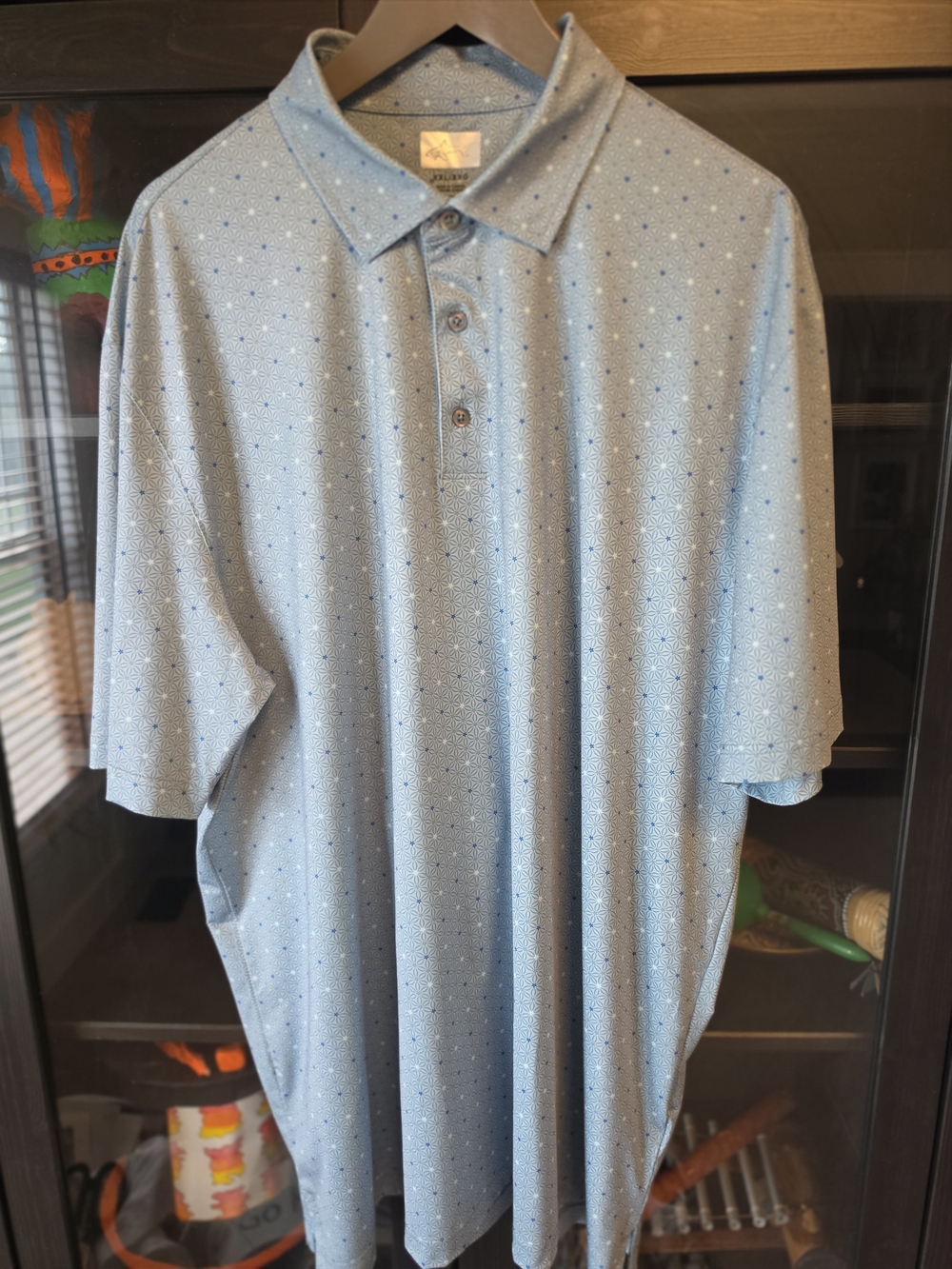 Greg Norman Men's Aqua Micro-Pattern Performance Polo